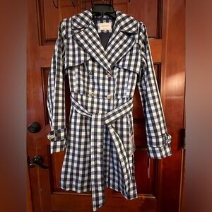 Trench Coat laundry by Shelli Segal Water Resistant GinghamBlue/Black Sz: small